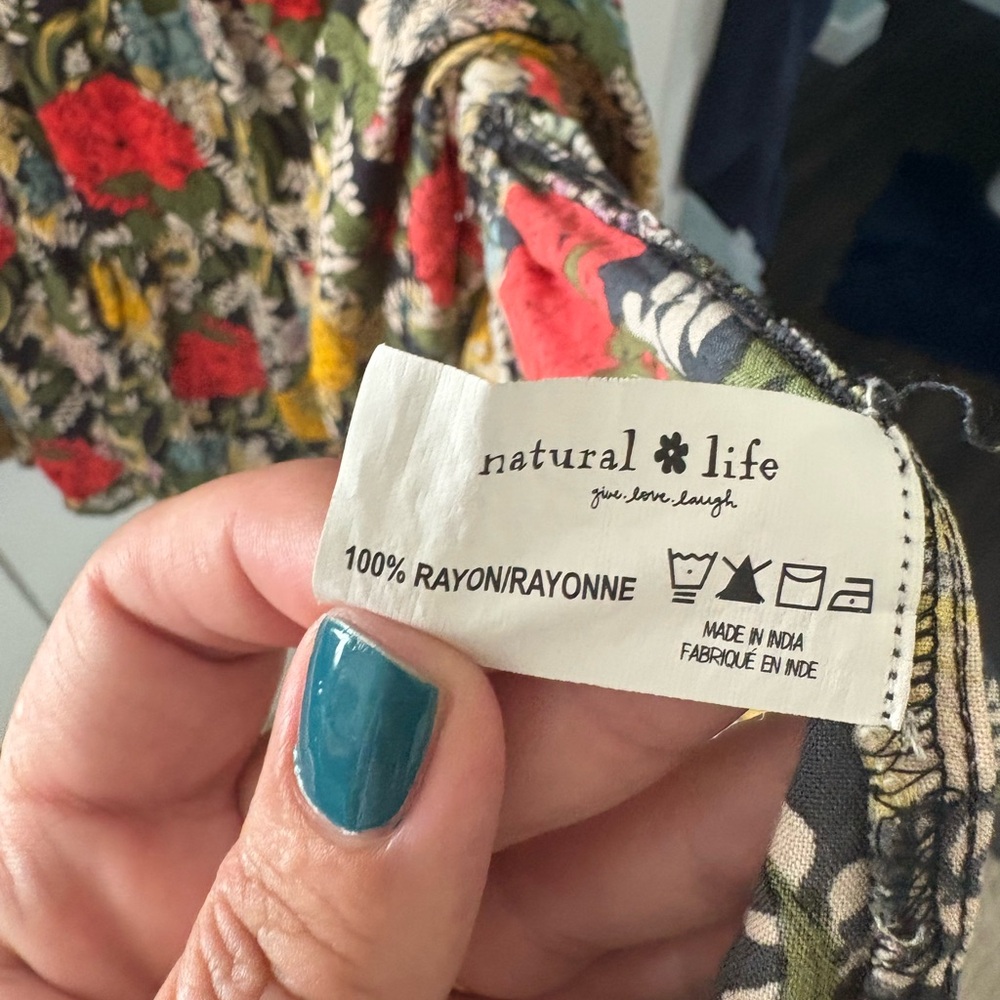 NATURAL LIFE Olive Floral Maxi Skirt with Red & Yellow Blooms - Picture 4 of 4